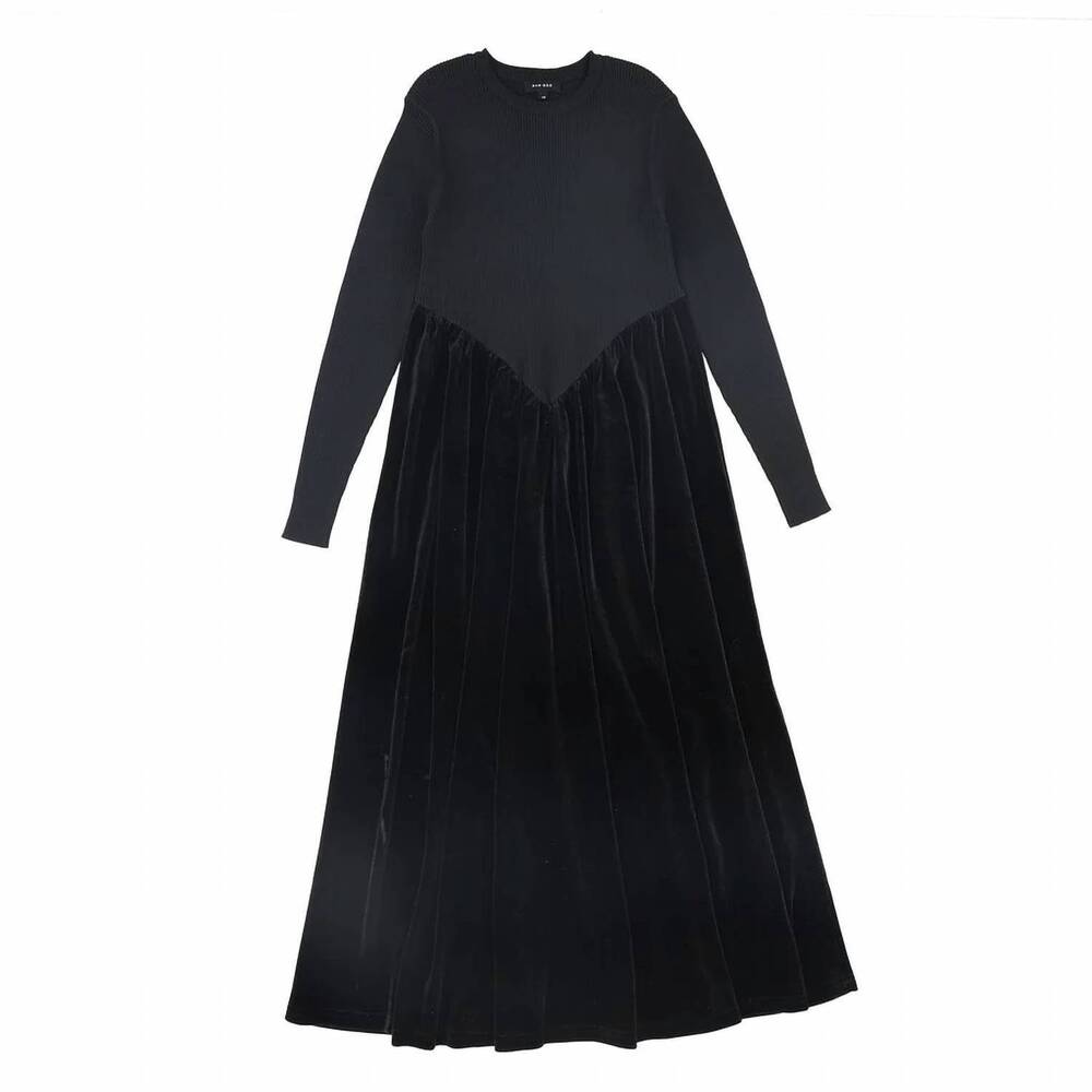 NEW BAMBOO girls basque waist knit velour maxi dress in black